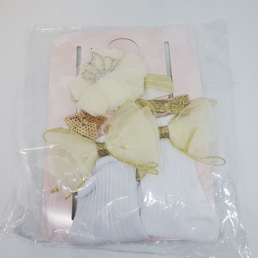 NIB Chicbaby Gold & White Hair Accessories & Socks